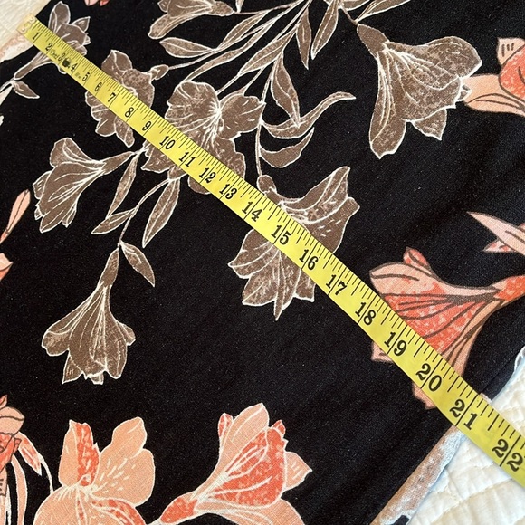 Linen Blend V Neck Dress Black Peach Tropic Floral Print Sz Medium Light Beachy - Picture 10 of 17